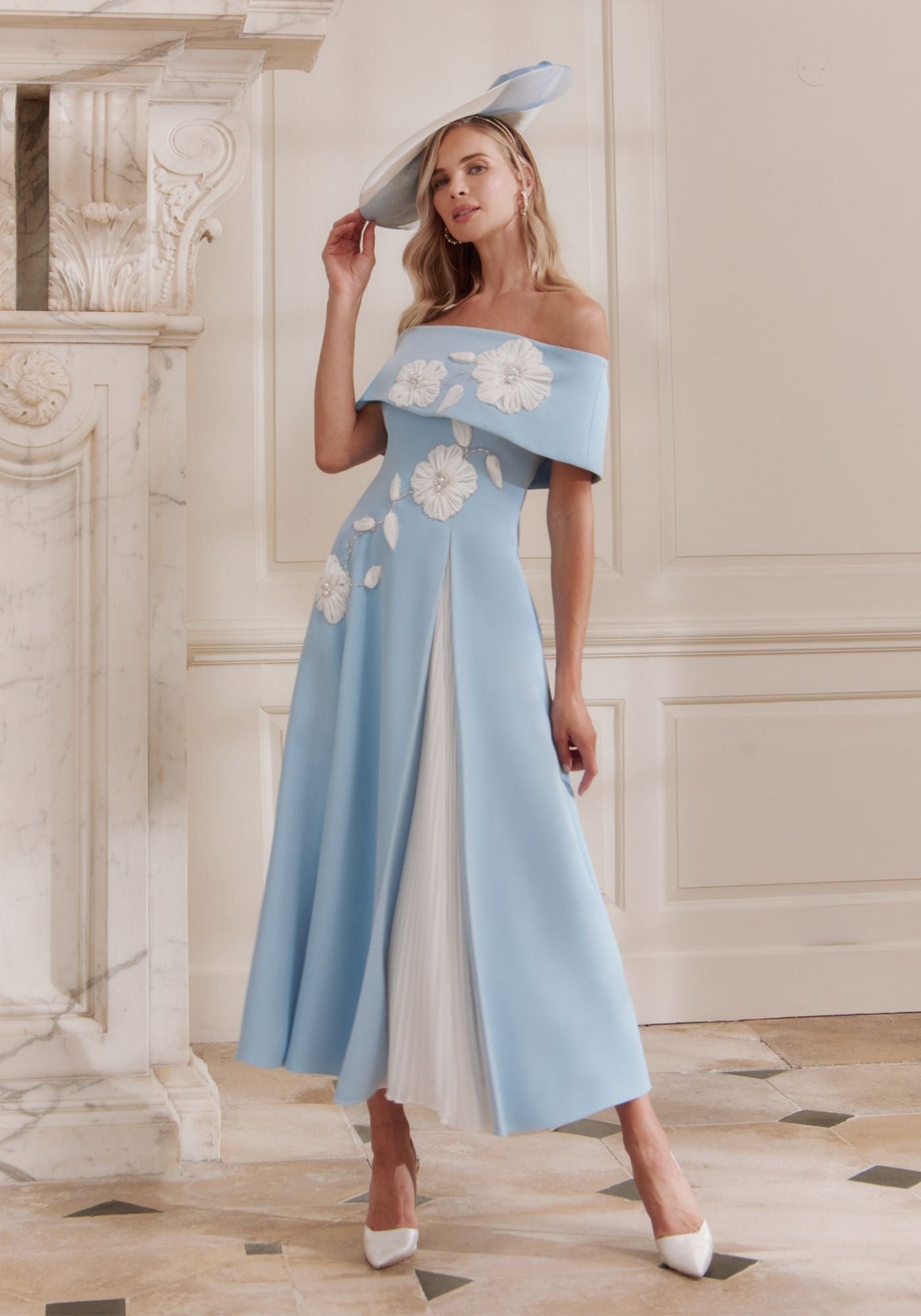 princess polly baby blue dress Sapphire Plus Size Pastel Blue Bardot Dress Hello Curve