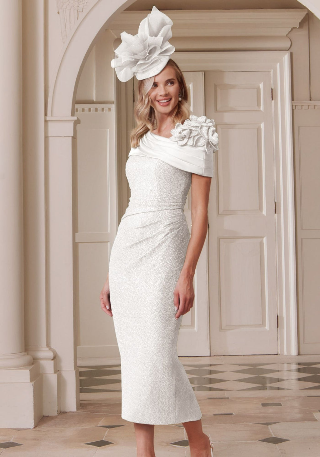 29337 Asymmetric Bardot Midi Dress With Floral Shoulder Mother Of The 29337-asymmetric-bardot-midi-dress-with-floral-shoulder-mother-of-the