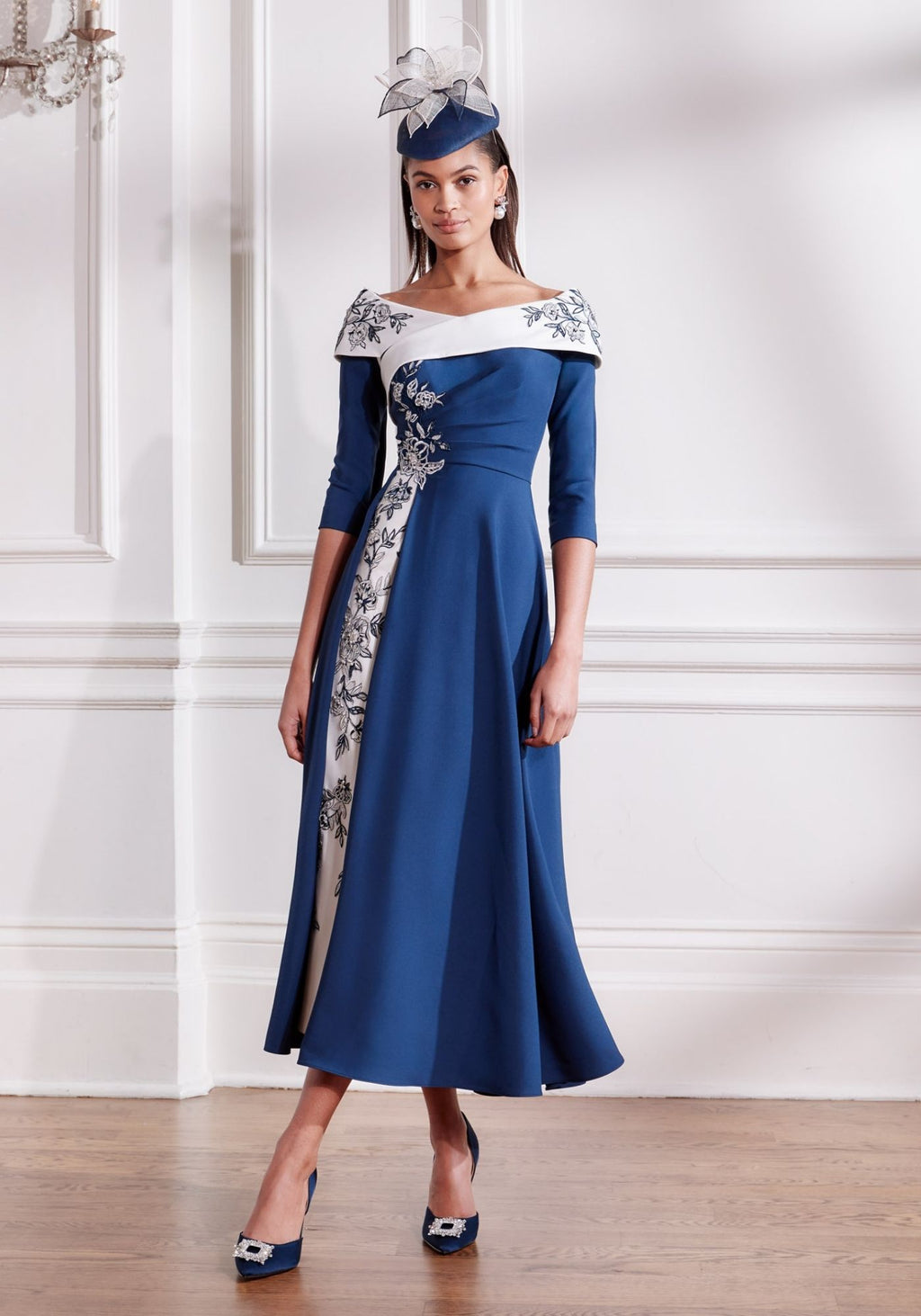 66691 Bardot A-Line Crepe Dress with Lace Appliqué