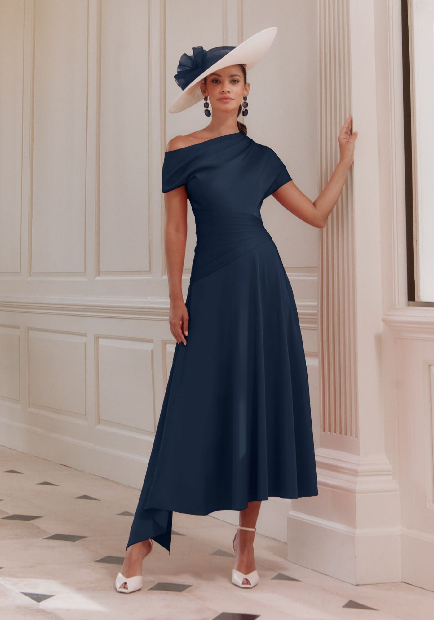 66769 Asymmetric Crepe Dress with Pleated Waistband & Skirt | Mother of the Bride John Charles 66769 Asymmetric Crepe Dress with Pleated Waistband & Skirt | Mother of the Bride John Charles