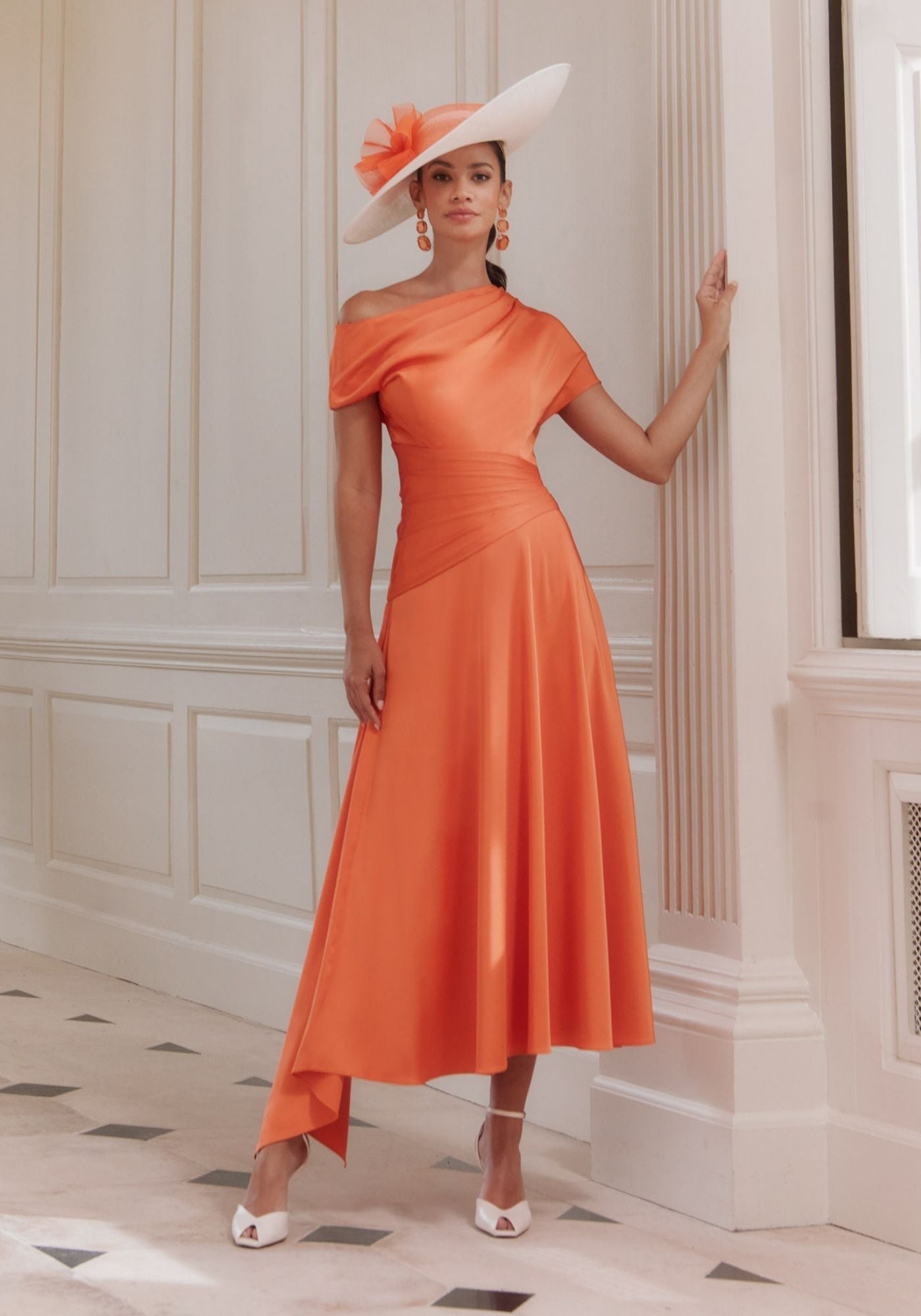 66769 Asymmetric Crepe Dress with Pleated Waistband & Skirt