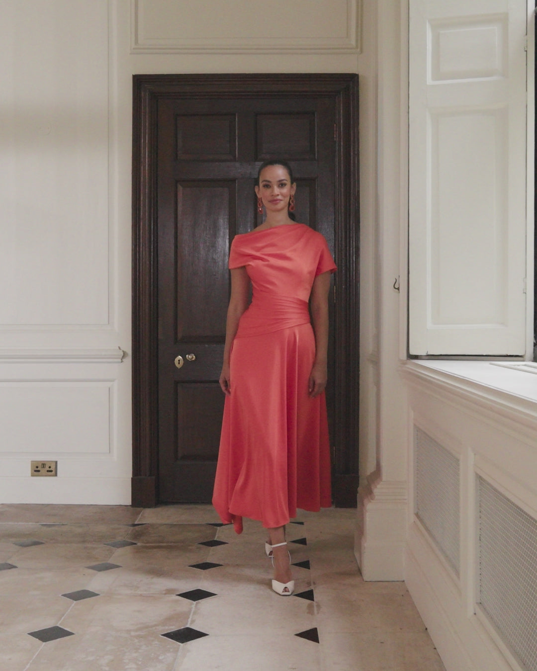 66769 Asymmetric Crepe Dress with Pleated Waistband & Skirt